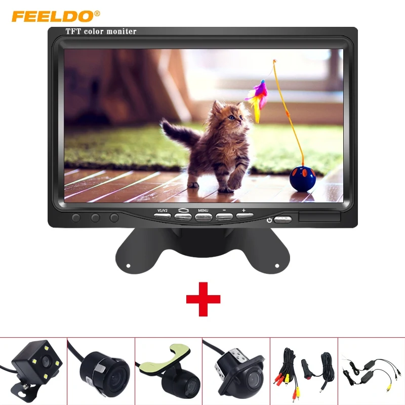 

FEELDO DC12V 7" LCD Monitor Display With Rear View Parking Camera Video System with 2.4G Wireless & Cigarette Lighter Optional