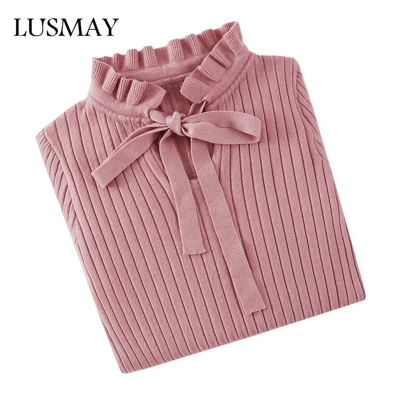 Casual Slim Sweater Women 2018 Autumn Spring Knitted Lace Up Flare Long Sleeve Ruffle Knitting Pullover Womens Sweaters | Женская одежда