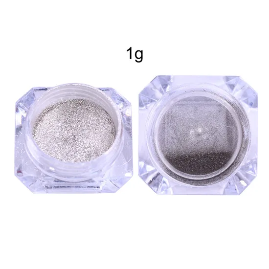 1g silver 1 коробка, розовое золото, эффект серебряного зеркала, для ногтей, хромированный порошок, сверкающий хром, пигмент, порошок для ногтей, сделай сам, украшения для ногтей - Цвет: 1g silver