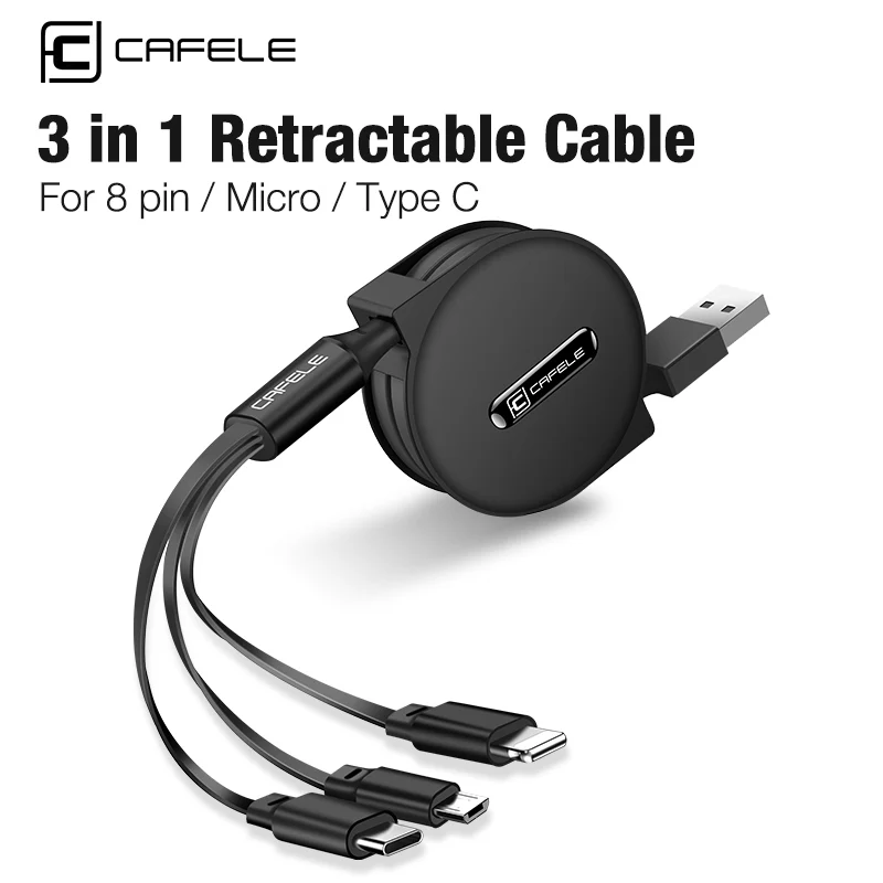

Cafele 3 in 1 Retractable Micro USB Cable Type C Fast Charging USB Cable for Huawei iPhone Xiaomi Samsung 120cm Data Sync