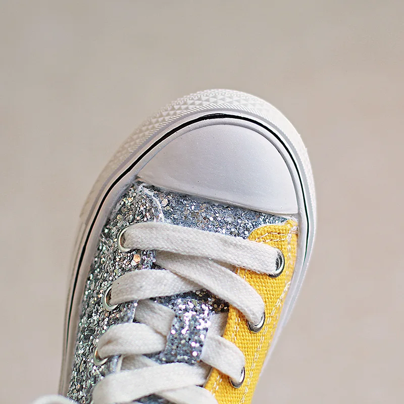 2020 Girls Boys Glitter Sequin High Top Canvas Sneakers Baby/Toddler/Little/Big Kid Casual Trainers Children Yellow Bling Shoes | Детская