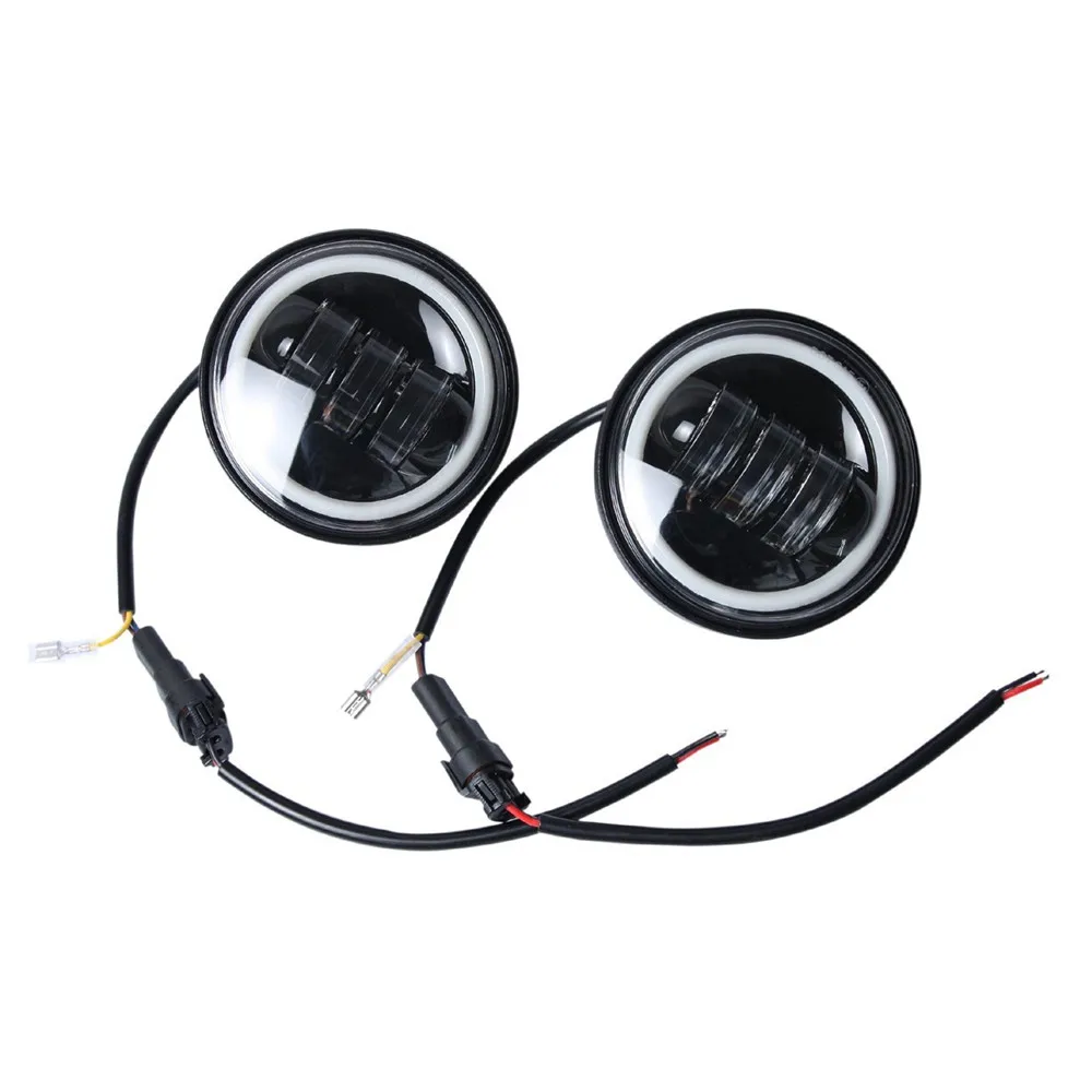 White Halo Black Marloo 2 шт мотоцикл 4 1/" 4,5 дюймов светодиодный противотуманный светильник, проходящие вспомогательные лампы белого цвета Halo Ring - Цвет: White Halo Black