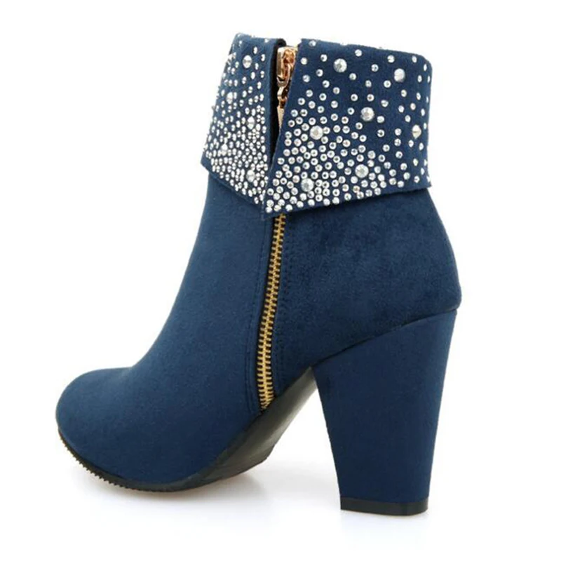 Женские ботильоны на толстом каблуке молнии размеры 34 43|rhinestone ankle boots|fashion bootsankle