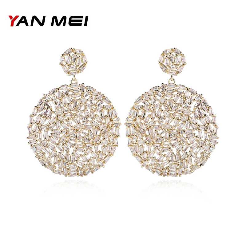

Женские круглые серьги-гвоздики YANMEI, роскошные свадебные подарки, модные ювелирные изделия с кристаллами YME9146
