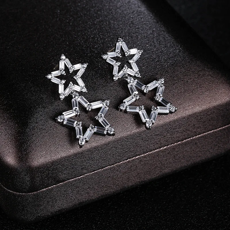 Women Star Earrings Fine Jewelry Accessories Pentagram Fashion Drop Jewellery Pendientes Korean Dangling Earring | Украшения и