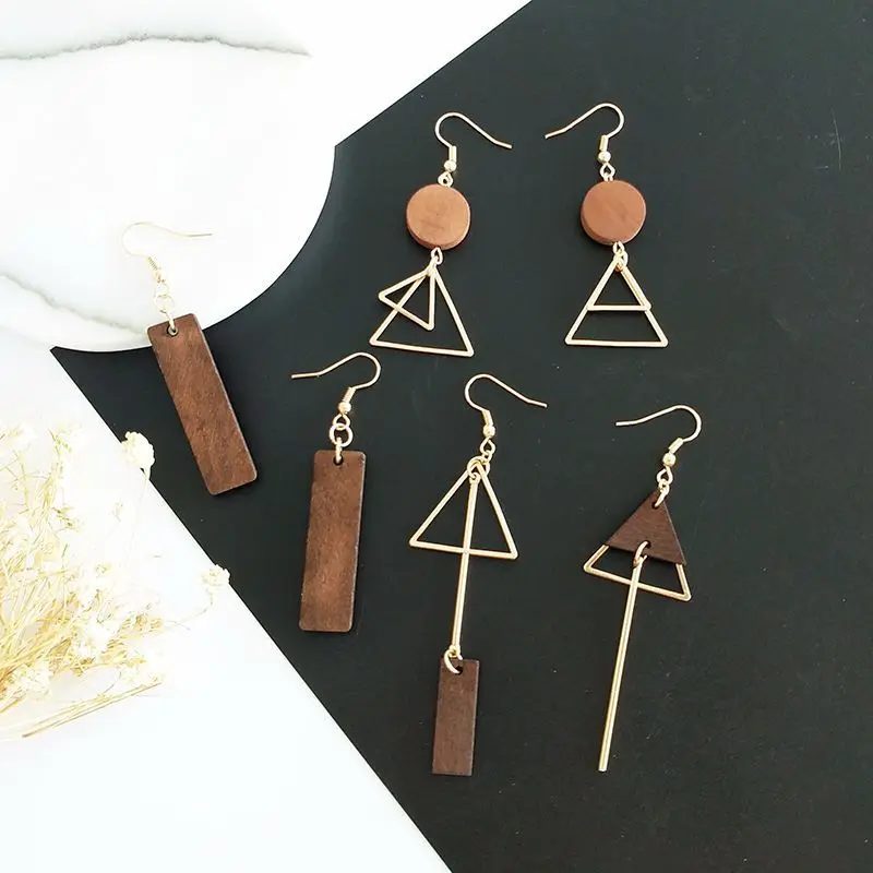 Новые популярные модные длинные массивные серьги DIY Деревянные Геометрические