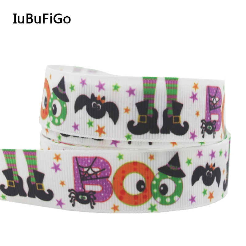 

[IuBuFiGo] Newest 7/8"(22mm) Halloween Ribbon Araneid Printed Grosgrain Allhallowmas Ribbons 20yards