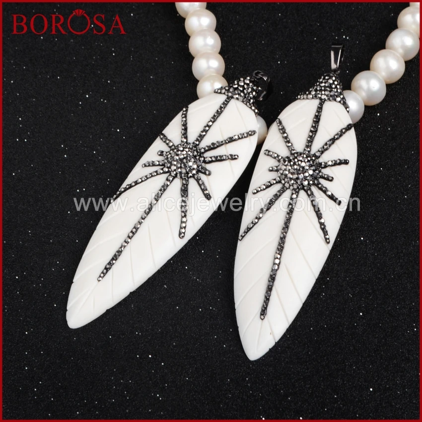 BOROSA элегантный натуральный белый Ox кость резной лист кулон из бисера проложенный