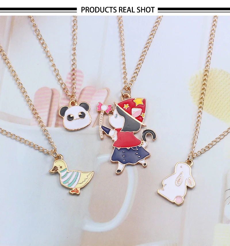 Милые животные Цепочки и ожерелья для Для женщин Kawaii Кролик Подвеска "Кролик" для девочек, с рисунком из мультфильмов аниме утка панда Цепочки и ожерелья и подвески на Рождество