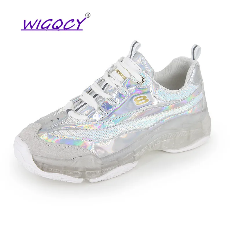 

Crystal Jelly Bottom Mesh Breathable sneakers women 2019 spring summer shoes woman Fashion Increased slides Bling female shoes