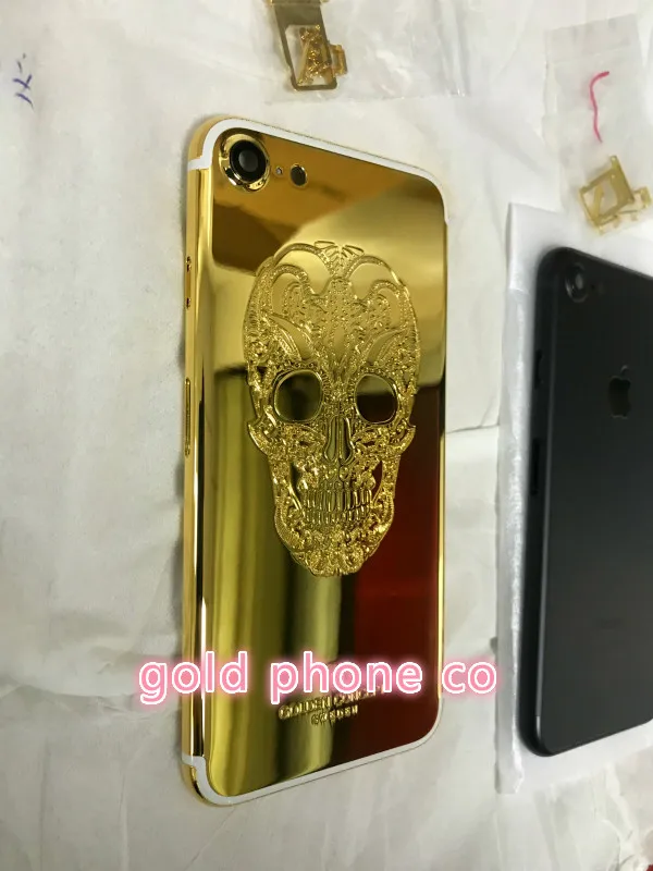 Для iphone7 plus череп дизайн реального Золотой корпус замена задняя крышка батарейного отсека с золотым логотипом и золотыми пуговицами