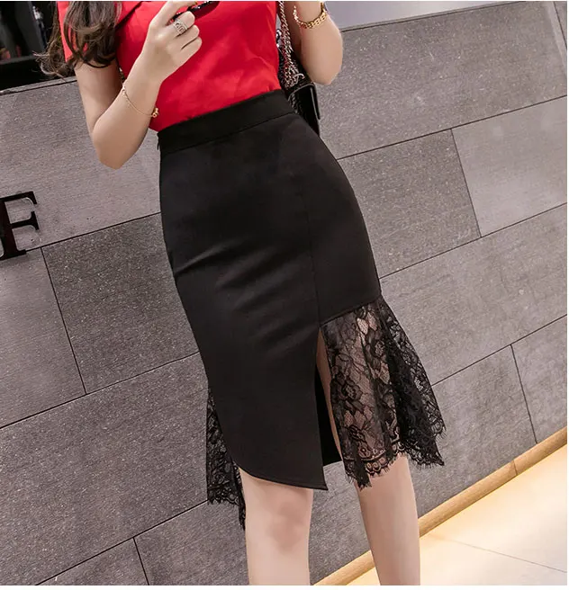 2019 новые женские большие размеры Lace кружевные асимметричные юбки полые разрез