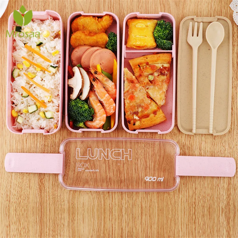 3 слоя пшеничной соломы Bento коробки 900 мл здоровый материал Ланч-бокс