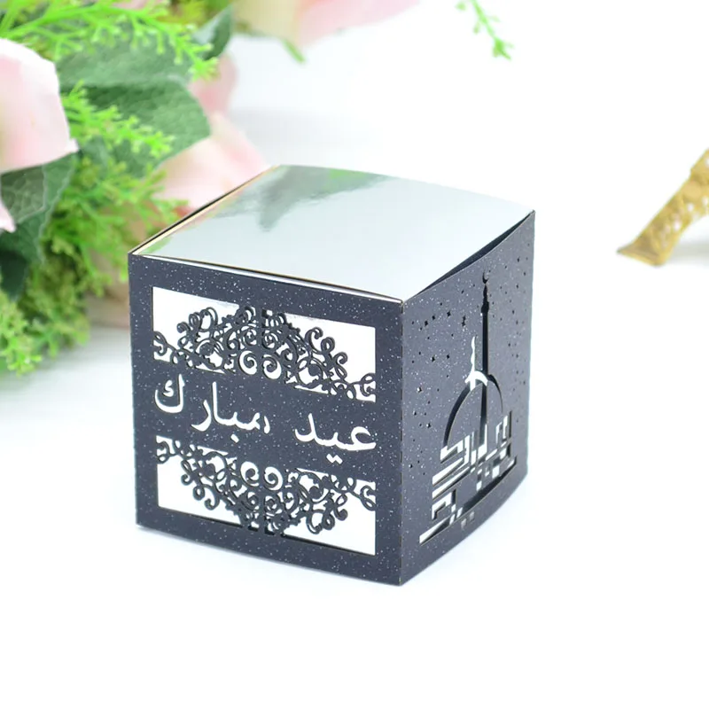 Блестящий полый лазерный разрез eid mubarak рукав коробка для поддержки Рамадан kareem подарочная коробка