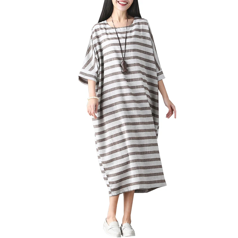 2017 летние платья винтажное Полосатое длинное платье с рукавом летучая мышь