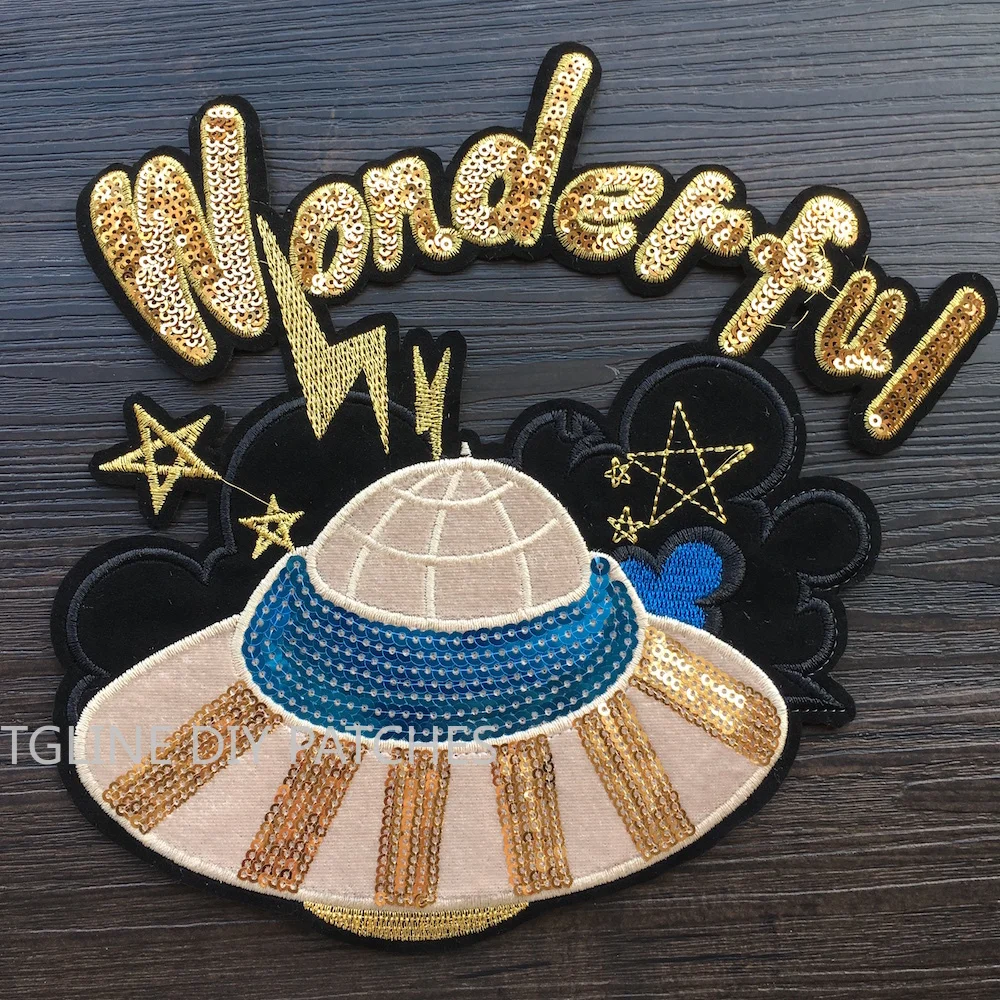 Красочные большие шапки для вышивания нашивки с блестками одежды модные сделай