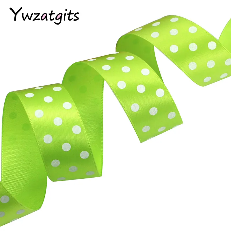 Ywzatgits 1 ''25 мм с узором в горошек, атласная лента, сделай сам, для шитья и украшения волос, бант, 5 ярдов/партия, YT0205