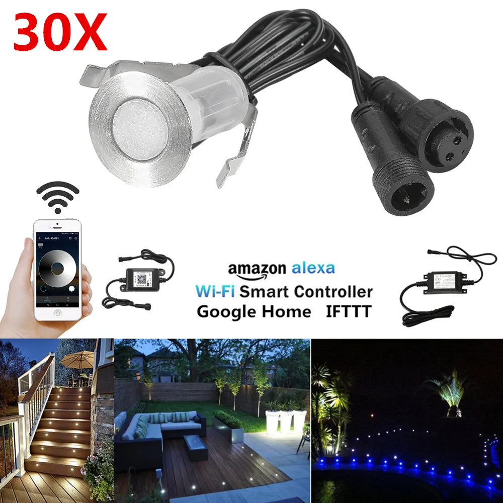 

30Pcs 12V Smart WIFI Controller Dimmer Timer 19mm LED Deck Step Stair Kitchen Patio Lights Low Voltage for Alexa Google Home