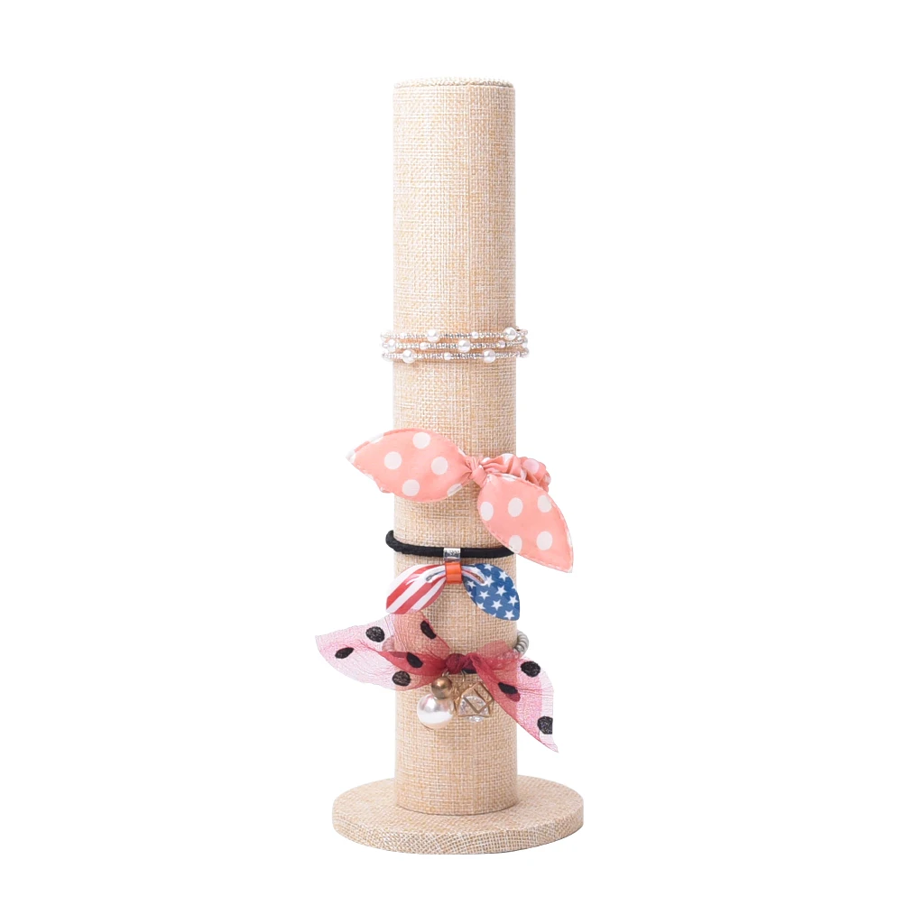 Linen Vertical Tower Jewelry Watch Bracelet Display Stand Bangle T-Bar Display Holder
