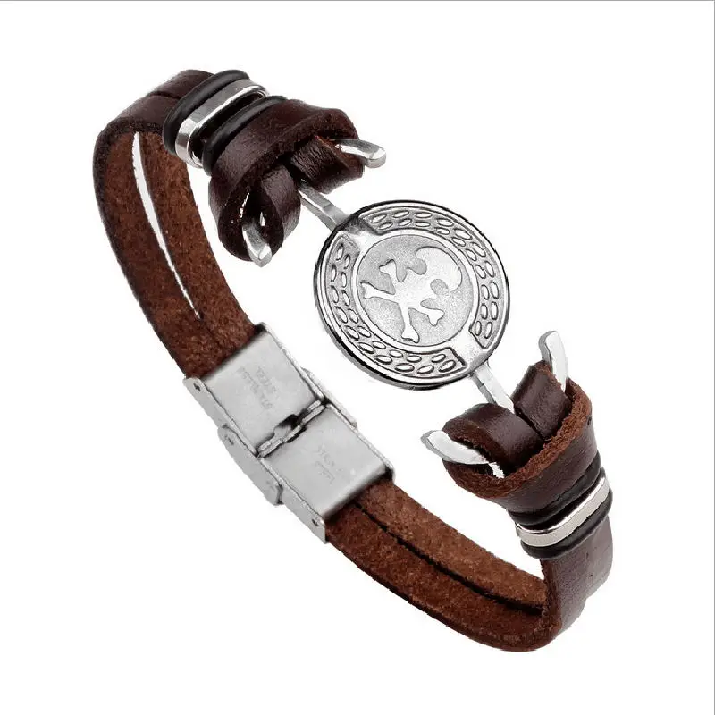Wristhand Bracelet Stainless Steel Boat Anchor Skeleton Genuine Leather Men Pulseras Muje Feminina bracciali uomo | Украшения и