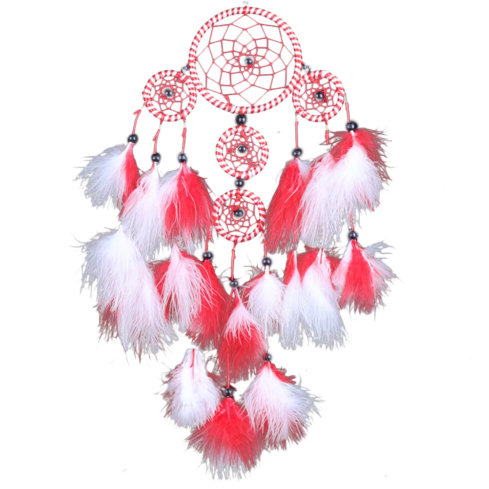 Традиционный красивые декоративные ручной работы пять кольца Dream Catcher с перьями