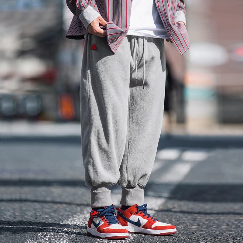 CHINISM чистый цвет Jogger спортивные брюки мужские с эластичной талией флисовый плед