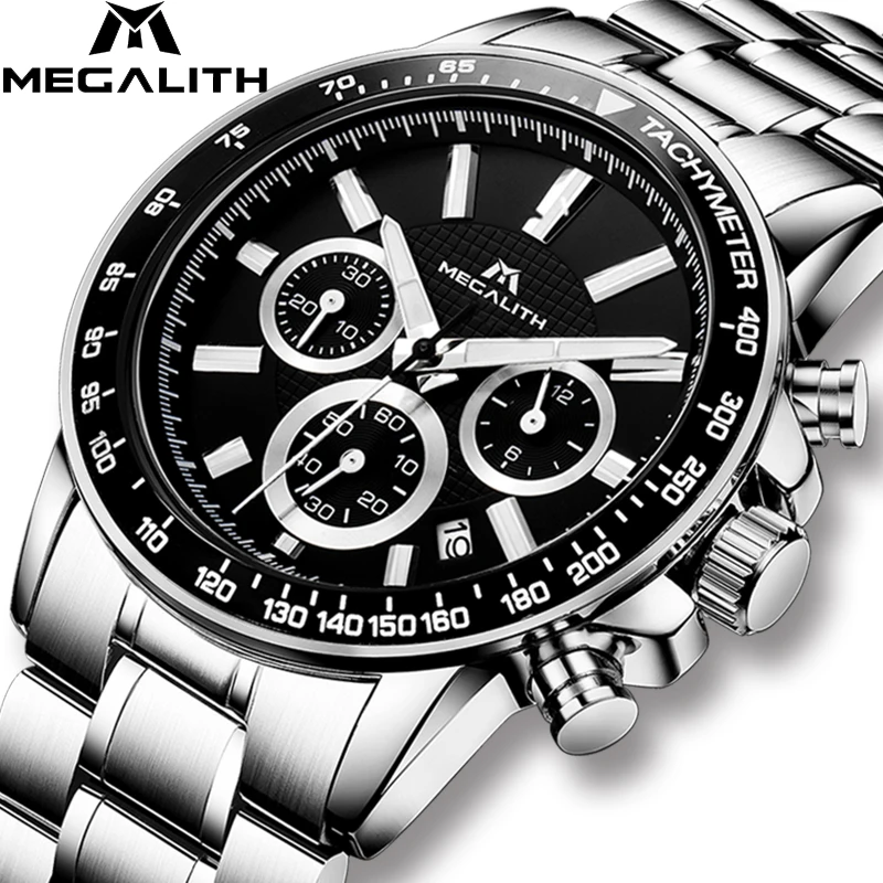 

MEGALITH Mes's Watch Top Brand Luxury Waterproof Sport Watch Clock Relogio Masculino Chronograph Date Business Quartz Watch Men