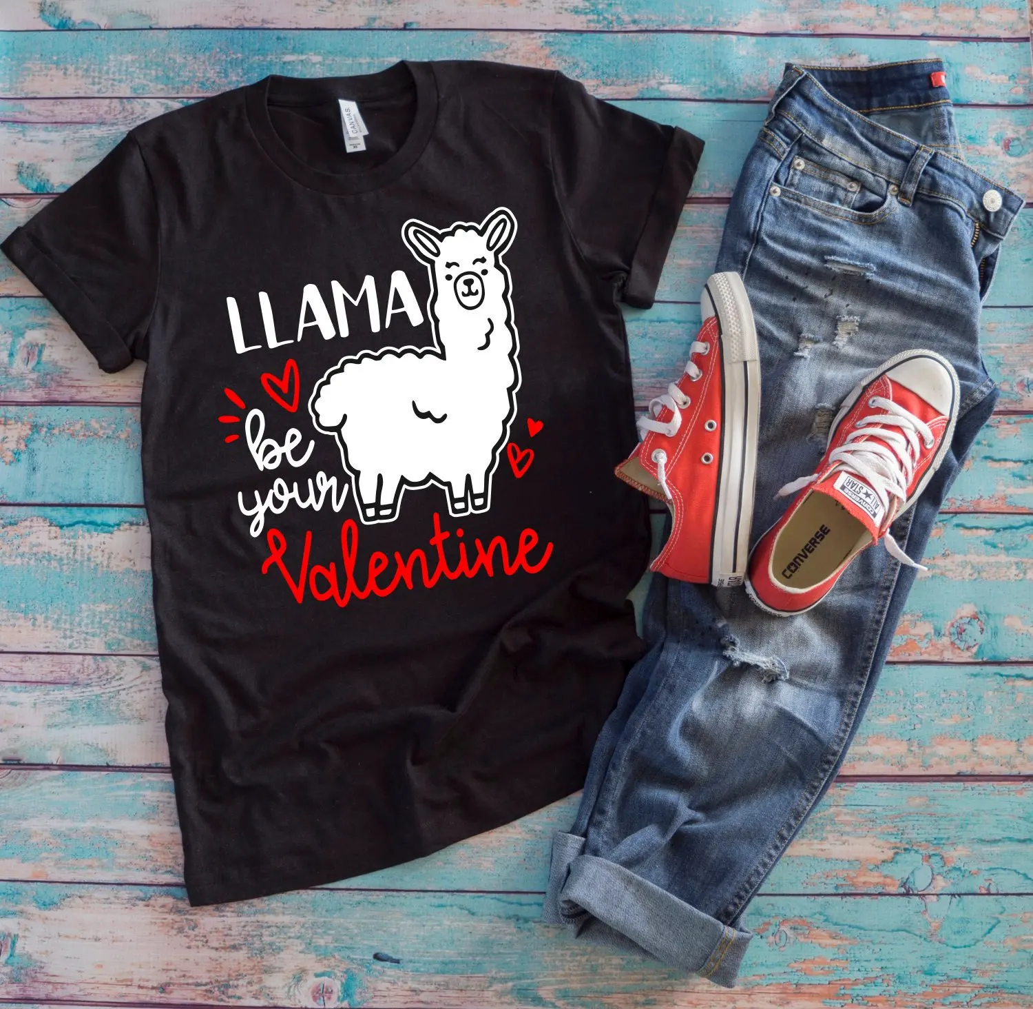 Забавная футболка с надписью Llama Be Your Valentine черные хлопковые топы милым принтом