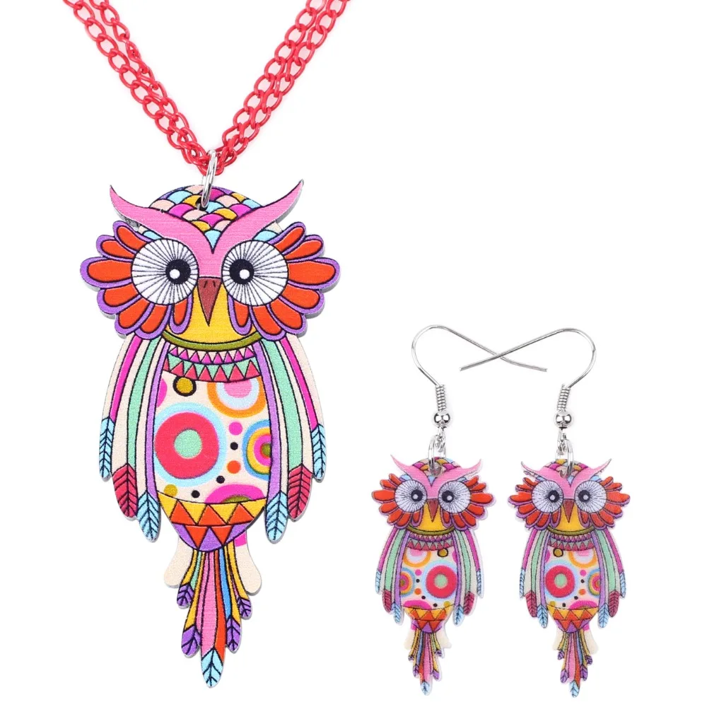 WEVENI акриловая печать Совы Ювелирные наборы птица ожерелье серьги Модные