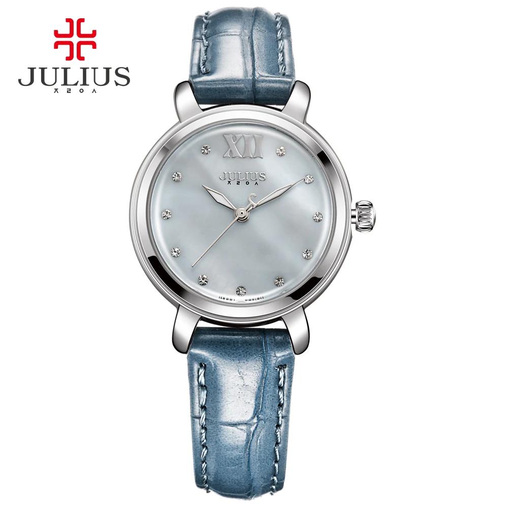 Розовые часы JULIUS с кожаным браслетом женские для женщин водонепроницаемые