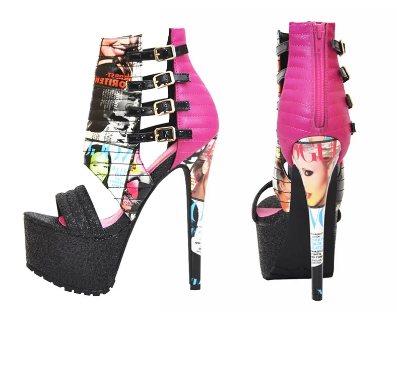 

Platform Runway Sandals Woman One Strap High Vamp Cover Heel Open Toe Cut Out Night Club Party Street Dancing Shoes
