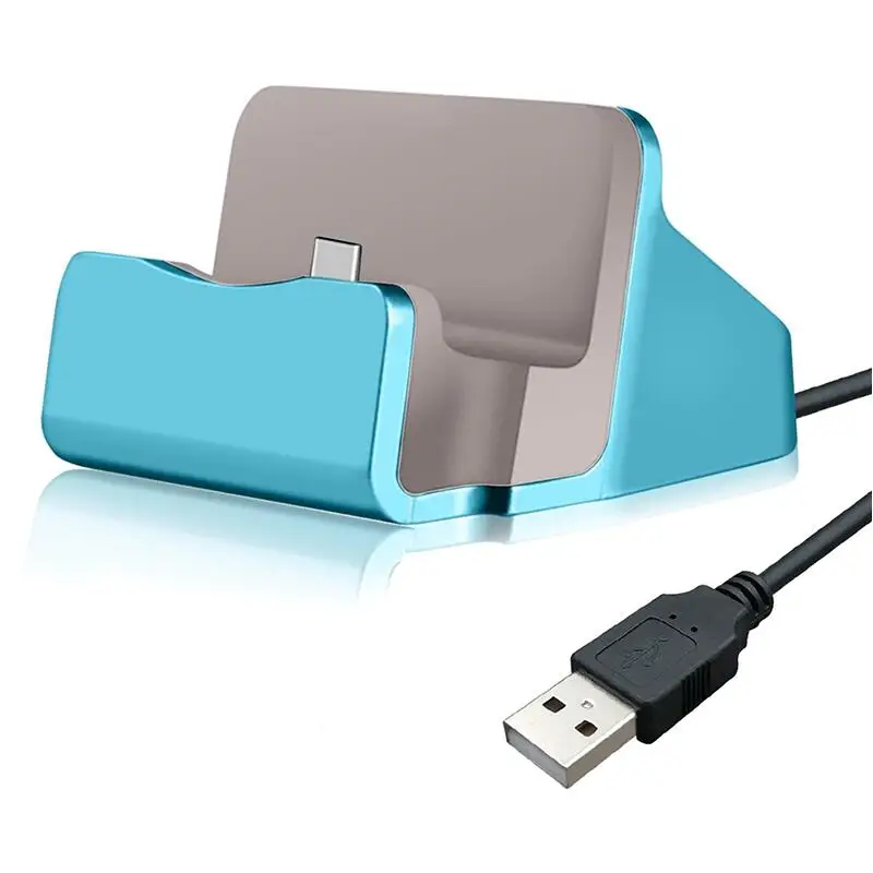 Blue BRSUANG Micro type-C USB синхронизация данных быстрое зарядное устройство док-станция Мобильный телефон Расширение Док-станция для iPhone samsung huawei Nokia LG и т. Д - Тип штекера: Blue