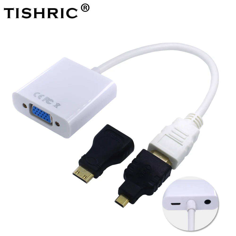 Кабель TISHRIC Mini + Micro Connetor HDMI VGA с аудиокабелем конвертер питания Папа мама адаптер