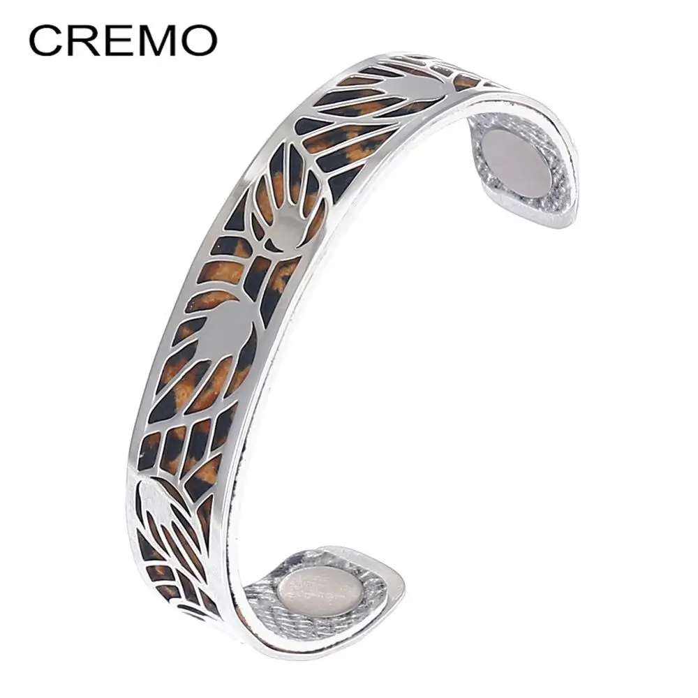 

Cremo Bangles For Women Bijoux Hollow Leaf Steel Arm Cuff Bracelet Manchette Femme Reversible Leather Bangle Pulseira