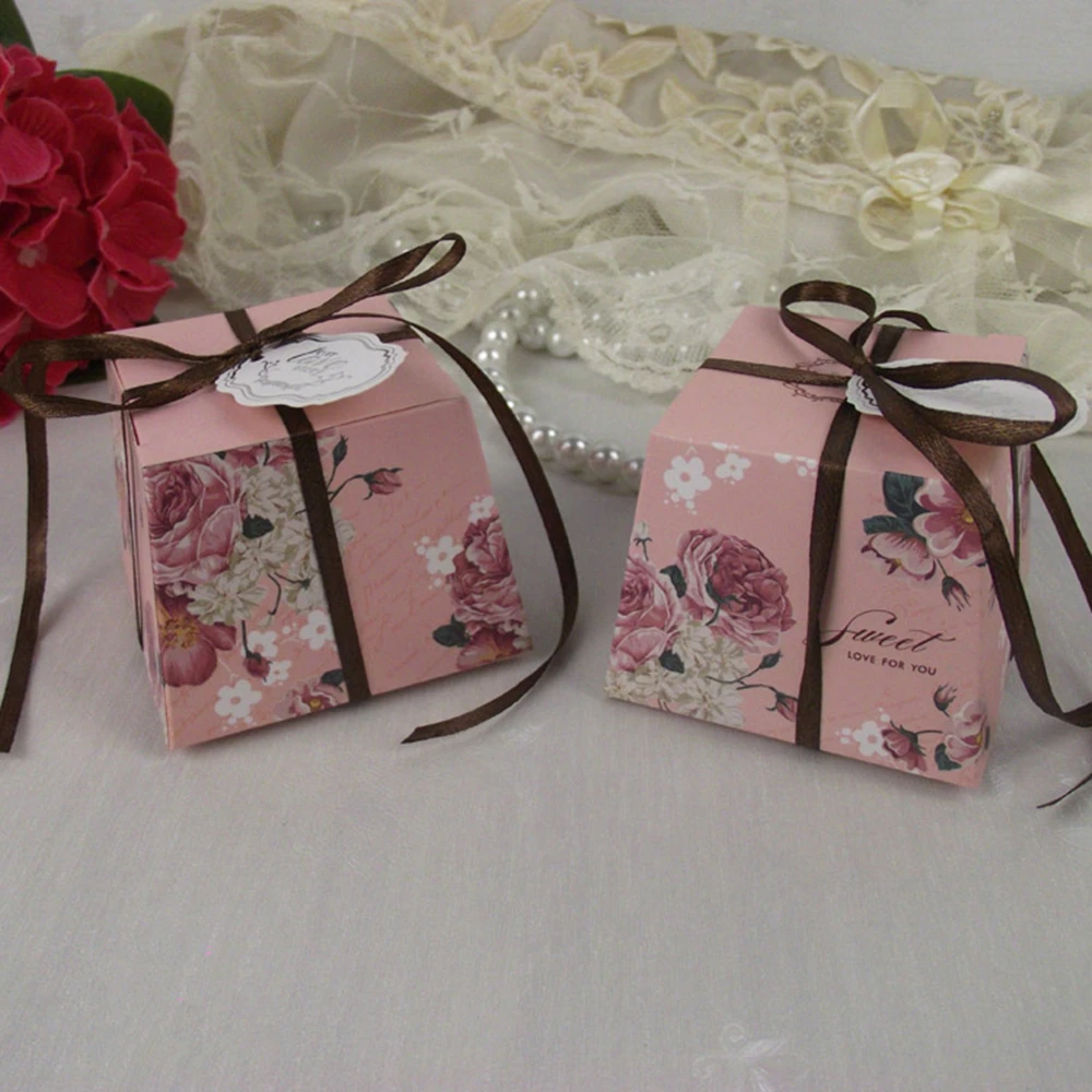 60 шт./лот выйти замуж радостным коробка трапециевидный цветочный конфет бабочка