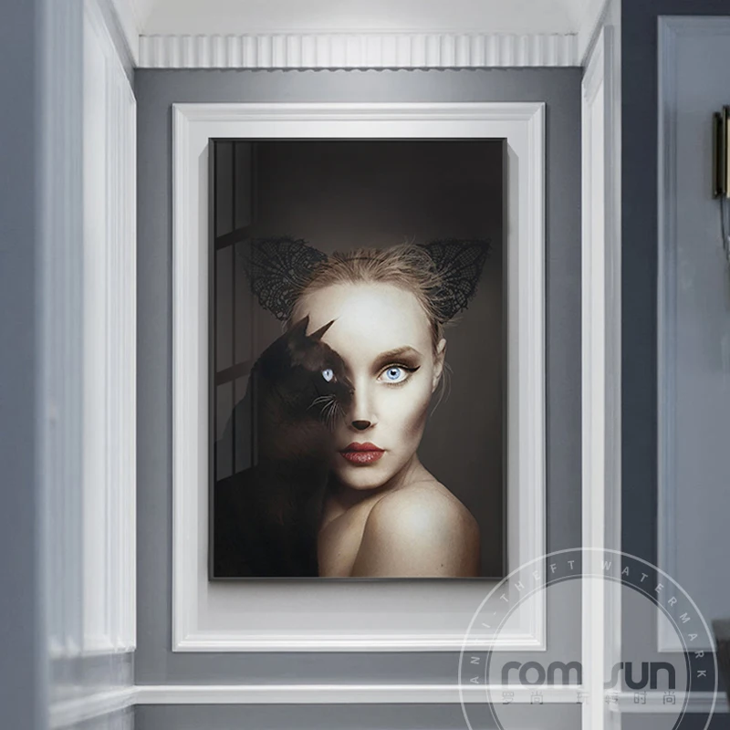 Картина на холсте в скандинавском стиле с изображением девушки фламинго