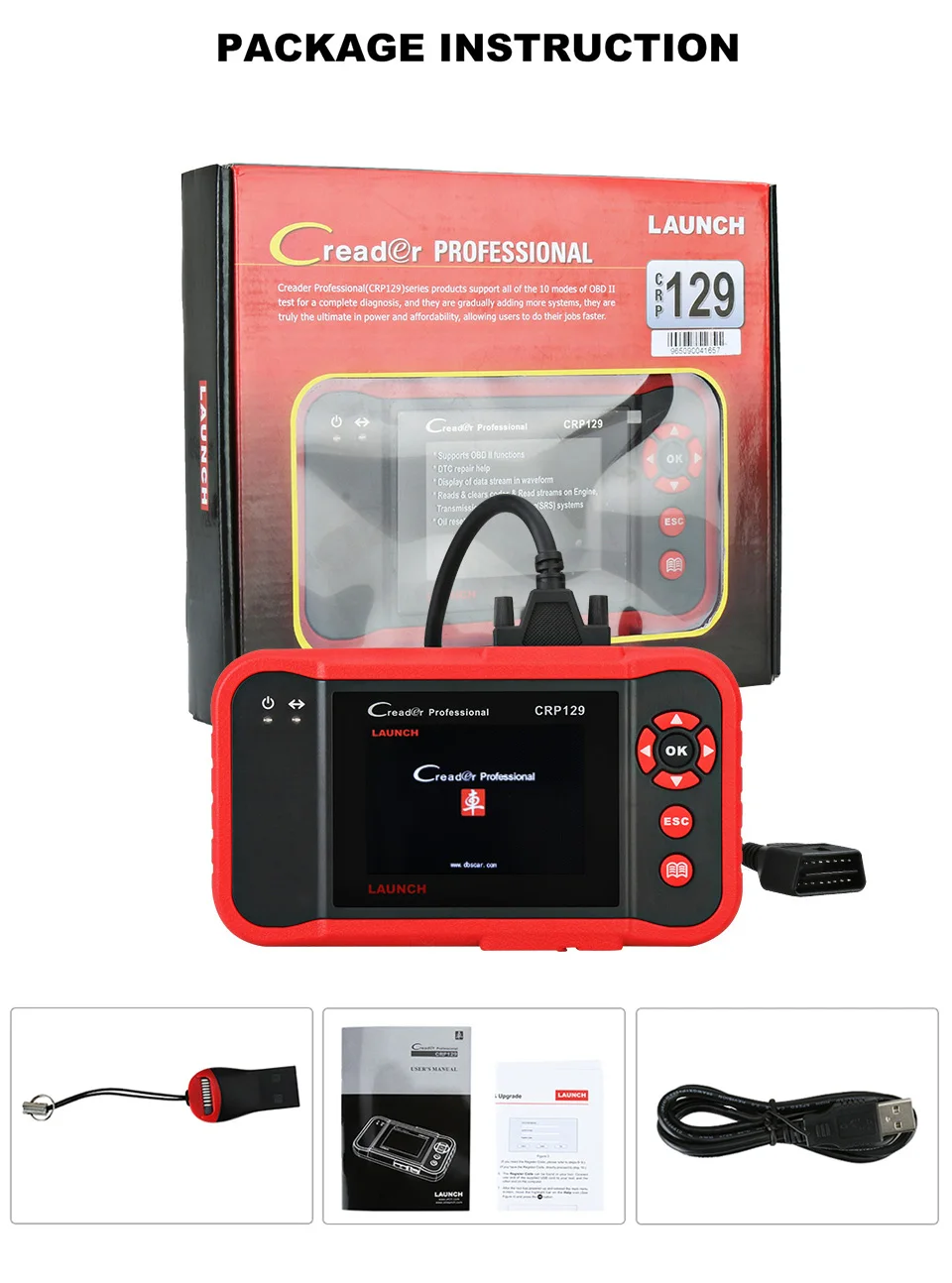 LAUNCH CRP129 OBD2 сканер автомобиля диагностический инструмент двигатель Автосканер