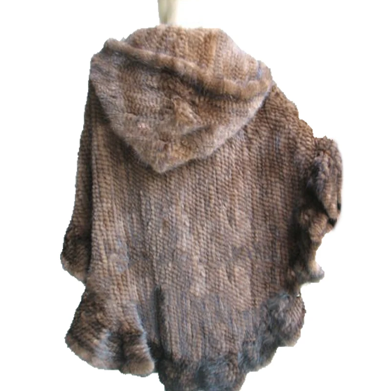 Женские зимние накидки из норкового меха вязаные пончо на молнии накидка с