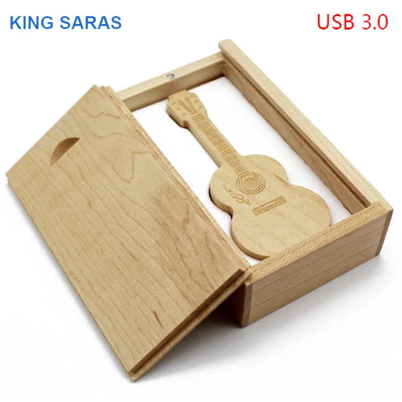 Maple wood KING SARAS usb3.0 для гитары Деревянный из клена+ коробка 4 ГБ 8 ГБ 16 ГБ 32 ГБ клен usb 3,0 деревянный логотип гравировка usb флэш накопитель флешки - Цвет: Maple wood