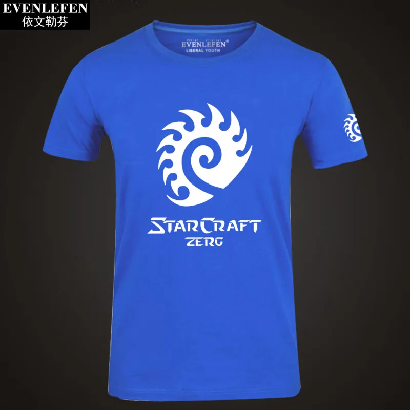 Blue5 StarCraft 2 Protoss Zerg футболка с коротким рукавом мужская игровая хлопковая с полурукавом Студенческая Большая одежда летняя - Цвет: Blue5