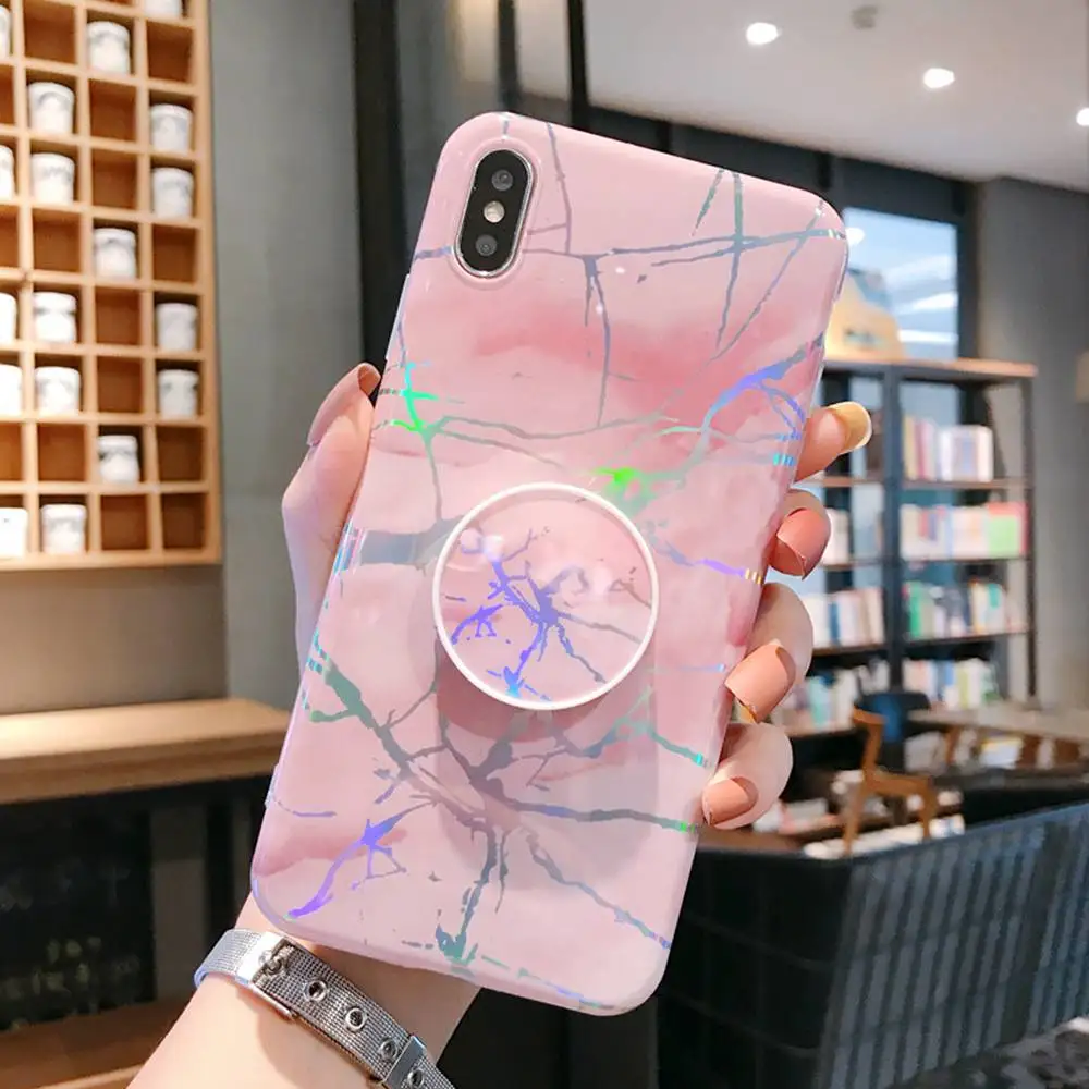 Роскошный Новый лазерный мраморный складной кронштейн для iphone 6 6s 7 8 plus чехол с