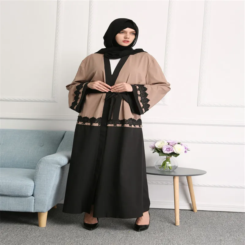 2017 new Hit color stitching lace Muslim long robe National style dress muslim islamic abaya arab maxi / belt | Тематическая одежда