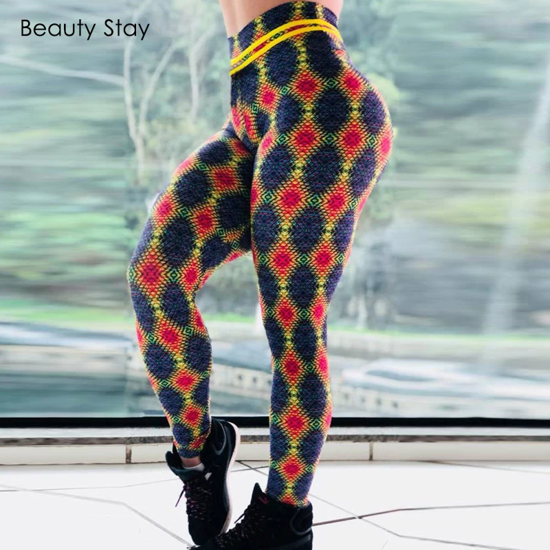 Женские разноцветные леггинсы beauty stay спортивные штаны с высокой талией и