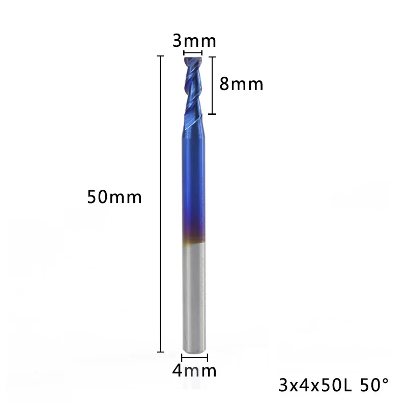 3x4x50L XCAN 1 шт. 1-12 мм нано синее покрытие 2 Флейта плоский концевой фреза 50 градусов Карбид Концевая фреза ЧПУ фреза - Длина режущей кромки: 3x4x50L