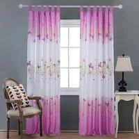 2pcsset gorgeous pink butterfly printing window curtain balcony bedroom half blackout polyester fabric curtain home decoration
