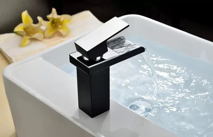 Черный цвет кран для ванной с водопадом от DONA санитарный горячей и холодной воды