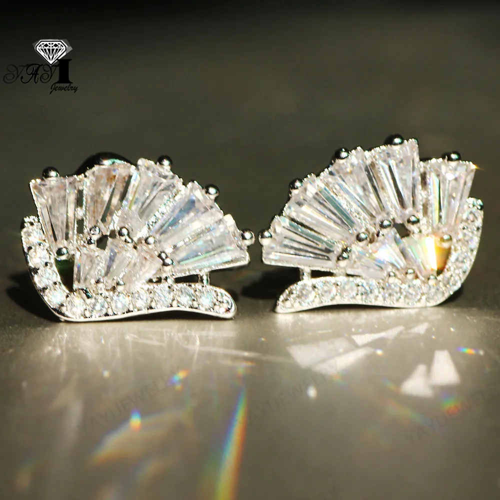 Ювелирные изделия YaYI Мода Принцесса 12CT серебро белый циркон Цвет Длинные серьги