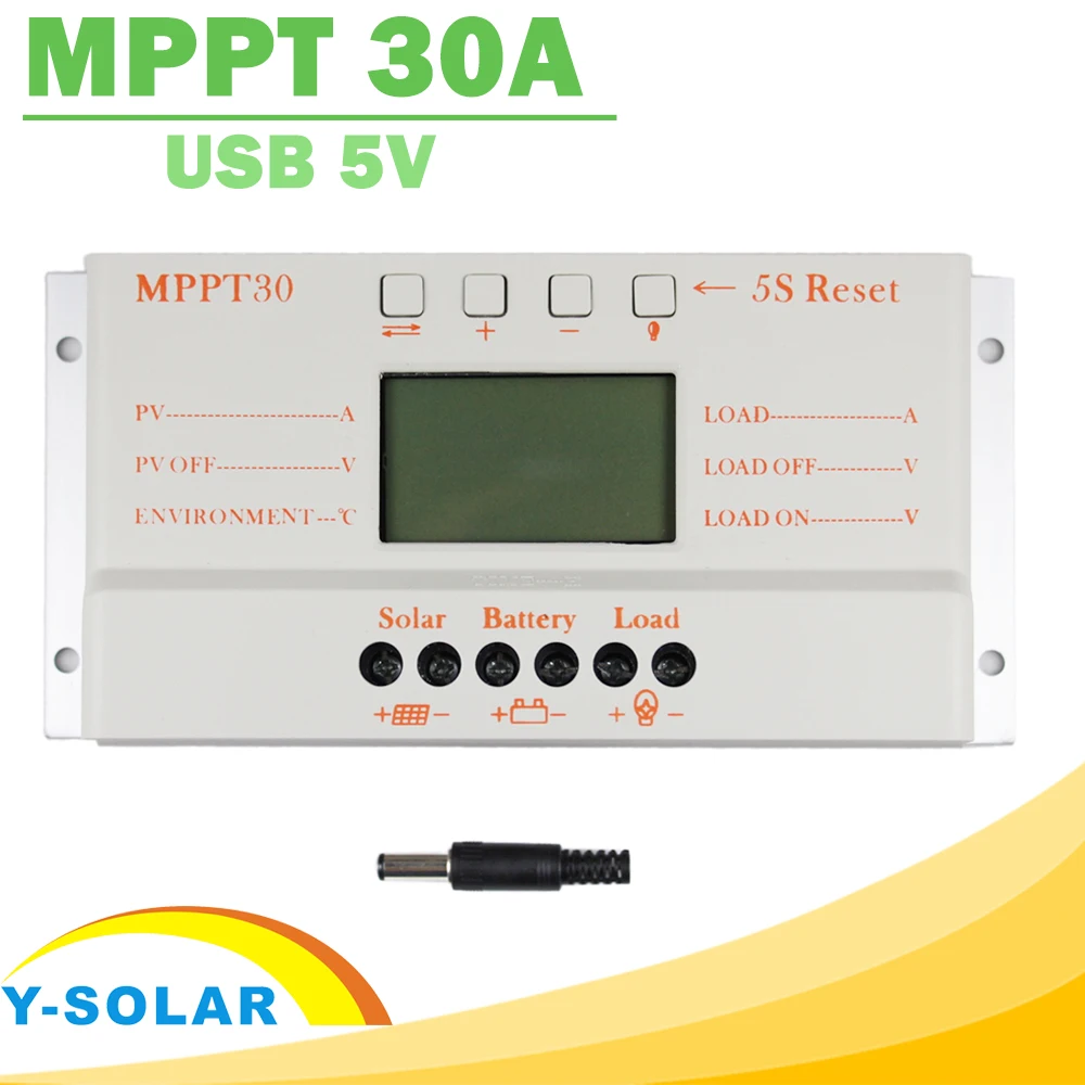 

Solar Panel Controller MPPT 30A LCD Display 12V 24V Solar Regulator with Load Light and Timer Control for Max 50V Input Y-SOLAR