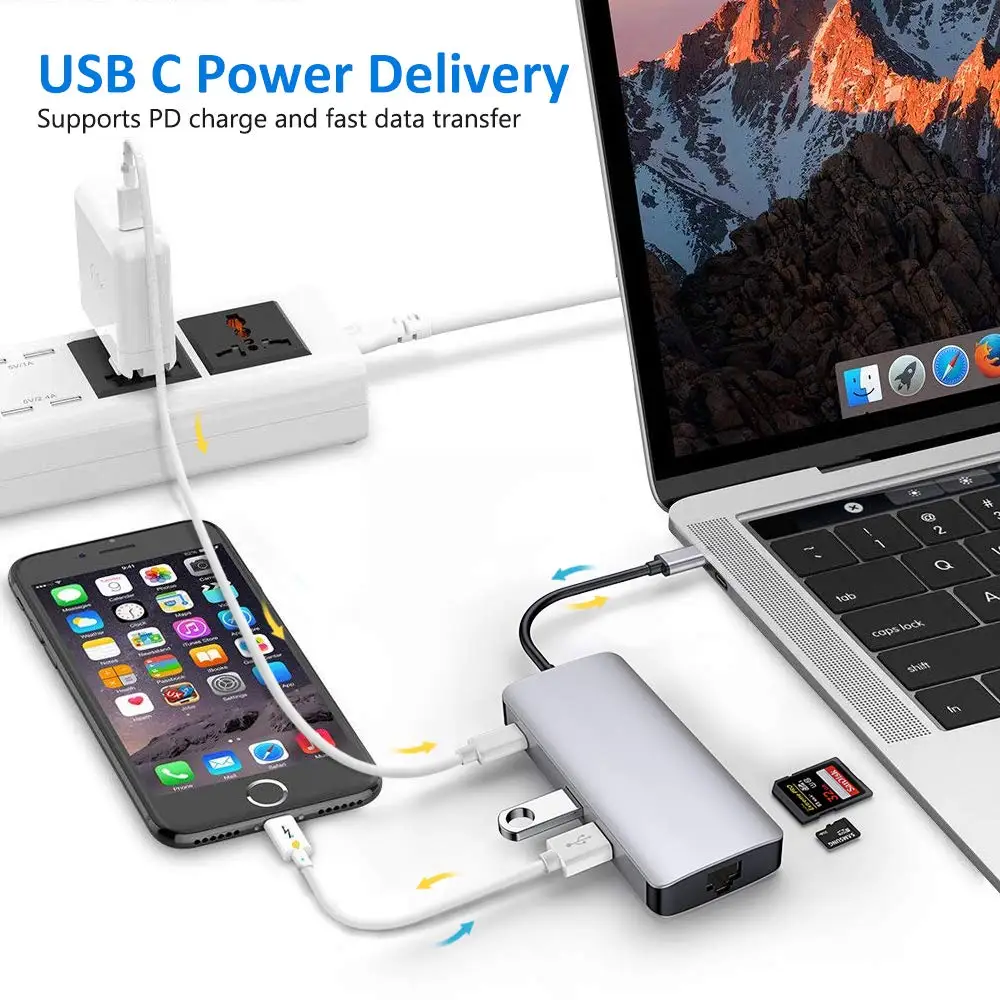 Usb type c концентратор Thunderbolt 3 usb 1 к HDMI 4K VGA 1080p конвертер с usb3.0 RJ45 100 гигабитный Ethernet