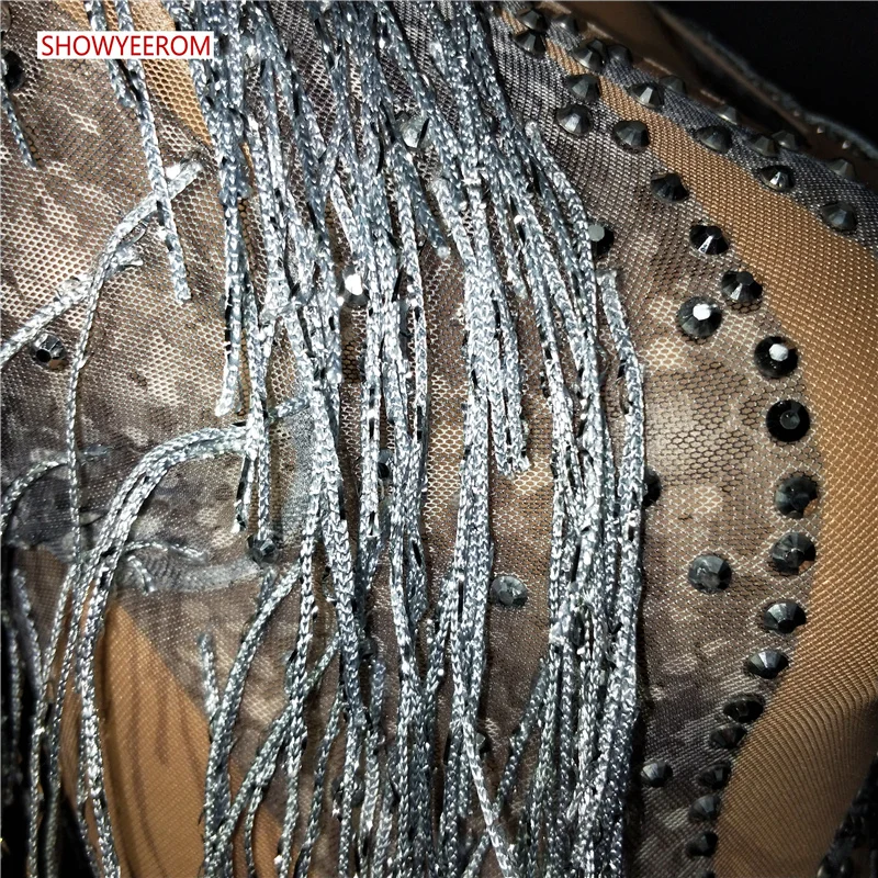 Женские прозрачные сетчатые цельные шорты со стразами платье с бахромой одежда для сцены большое платье-стретч для выступления певца с кисточками